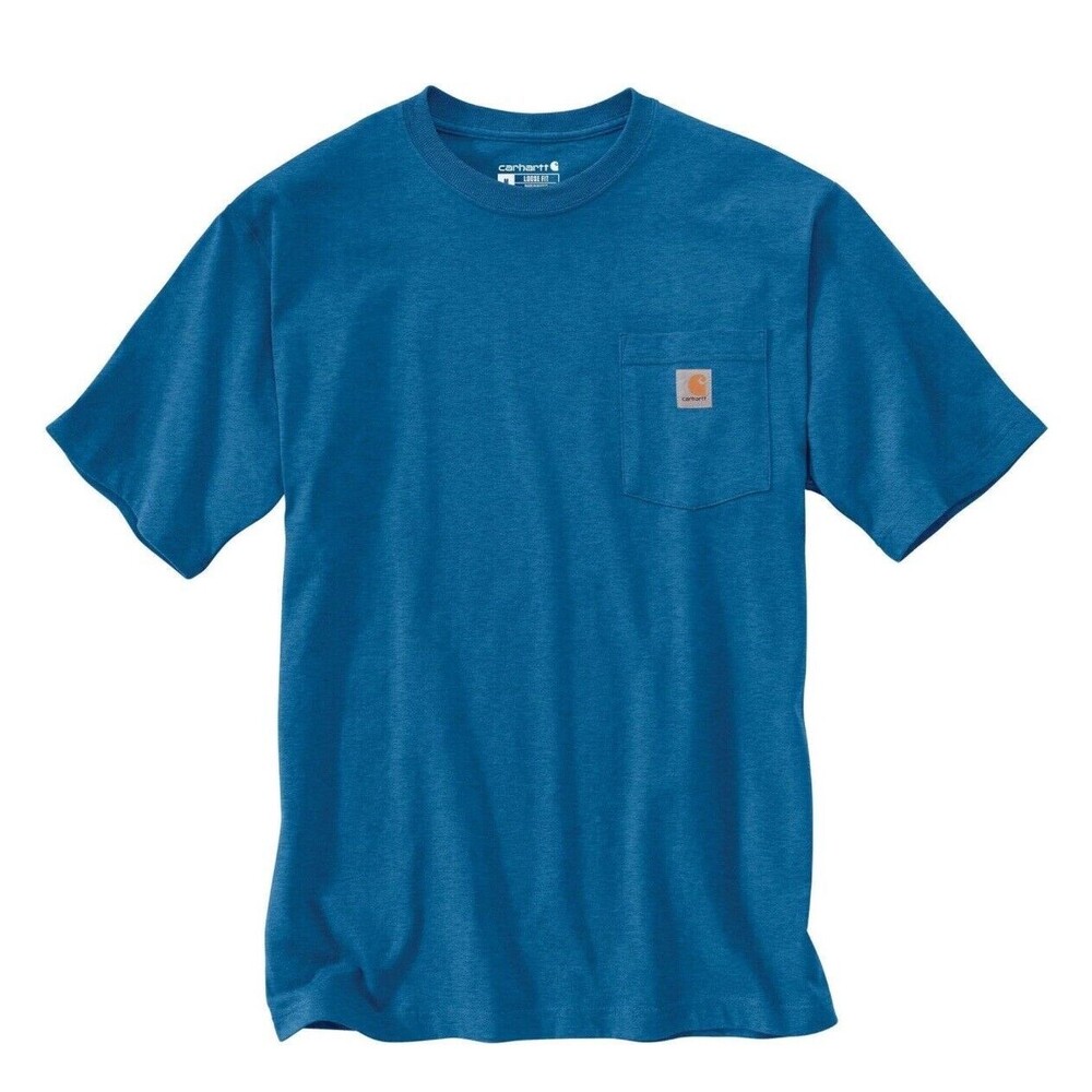 New Carhartt Mens Pocket T-Shirt BLUE Loose Fit Heavyweight Size S Short Sleeve
